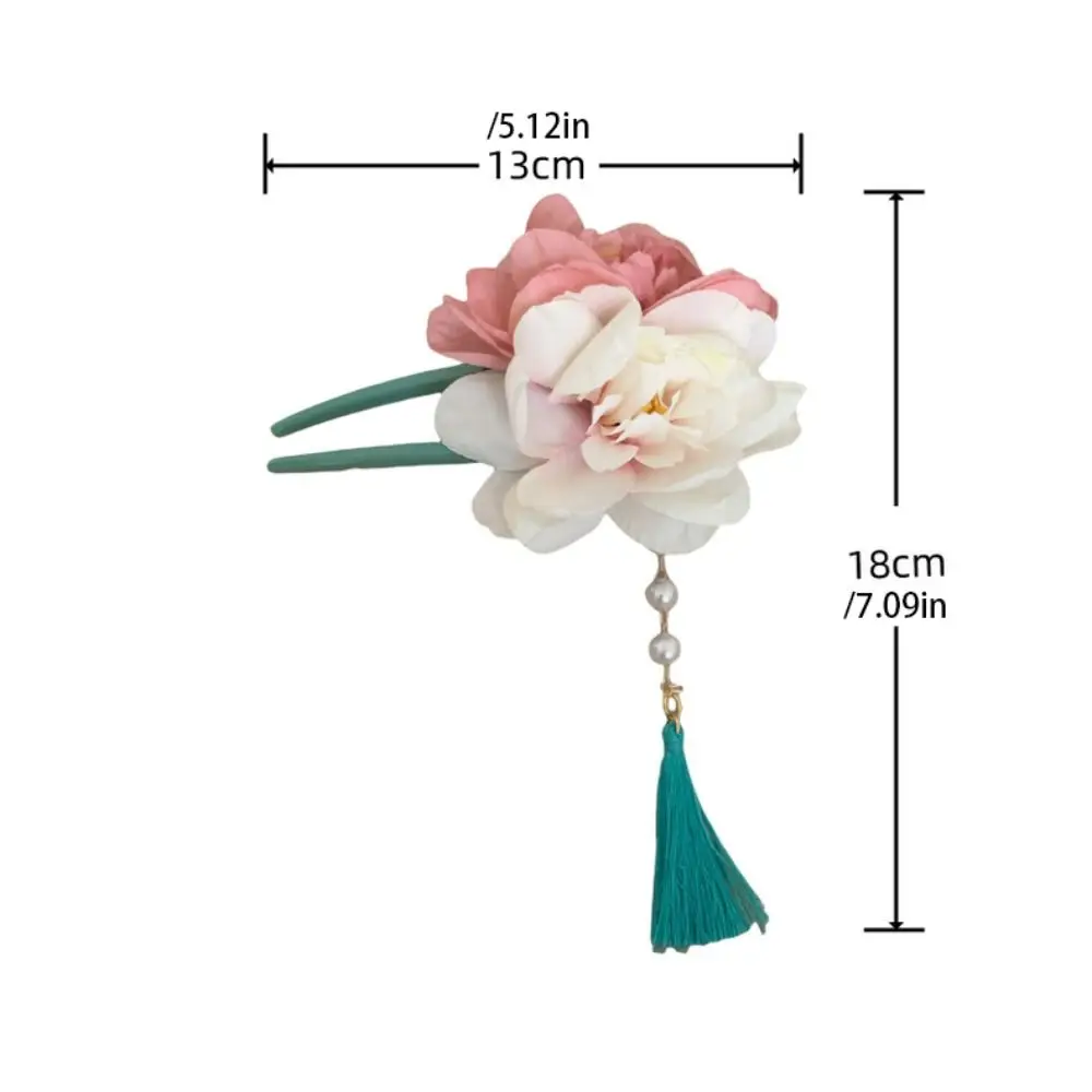 Flores simuladas en forma de U, peine para el cabello con borla, horquilla Hanfu, pinza para el cabello de flor de estilo chino con perlas, accesorios Hanfu