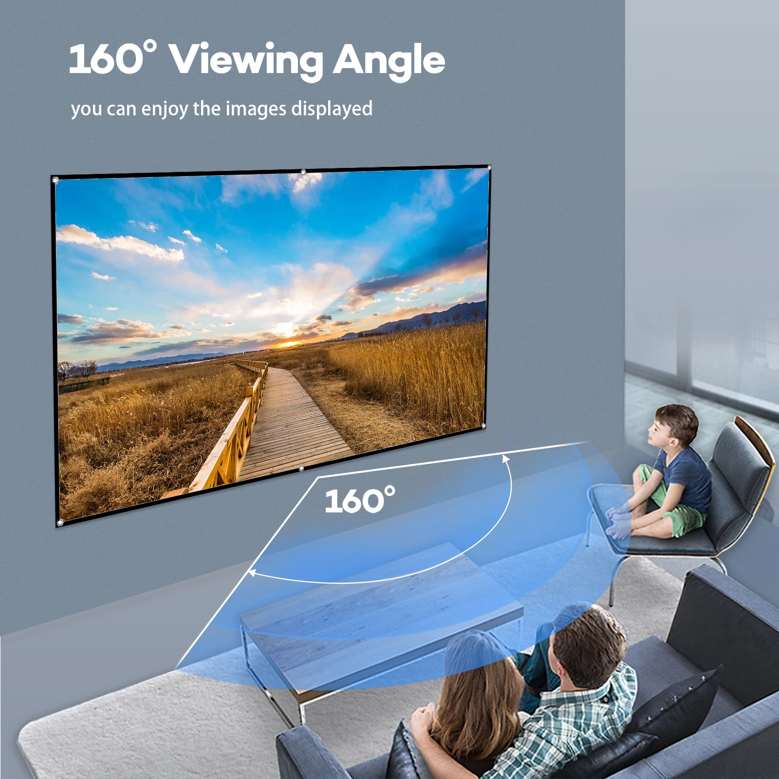 شاشة عرض عالية الدقة محمولة ، شاشة عرض قابلة للطي ، مثبتة على الحائط ، أفلام ، مسرح منزلي ، مكتب ، خارجي ، 80 بوصة