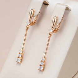 Kinel Trendy 585 Rose Gold Color Long Dangle Earrings For Women Fine Daily Jewelry Bride Wedding Natural Zircon Earrings Gift