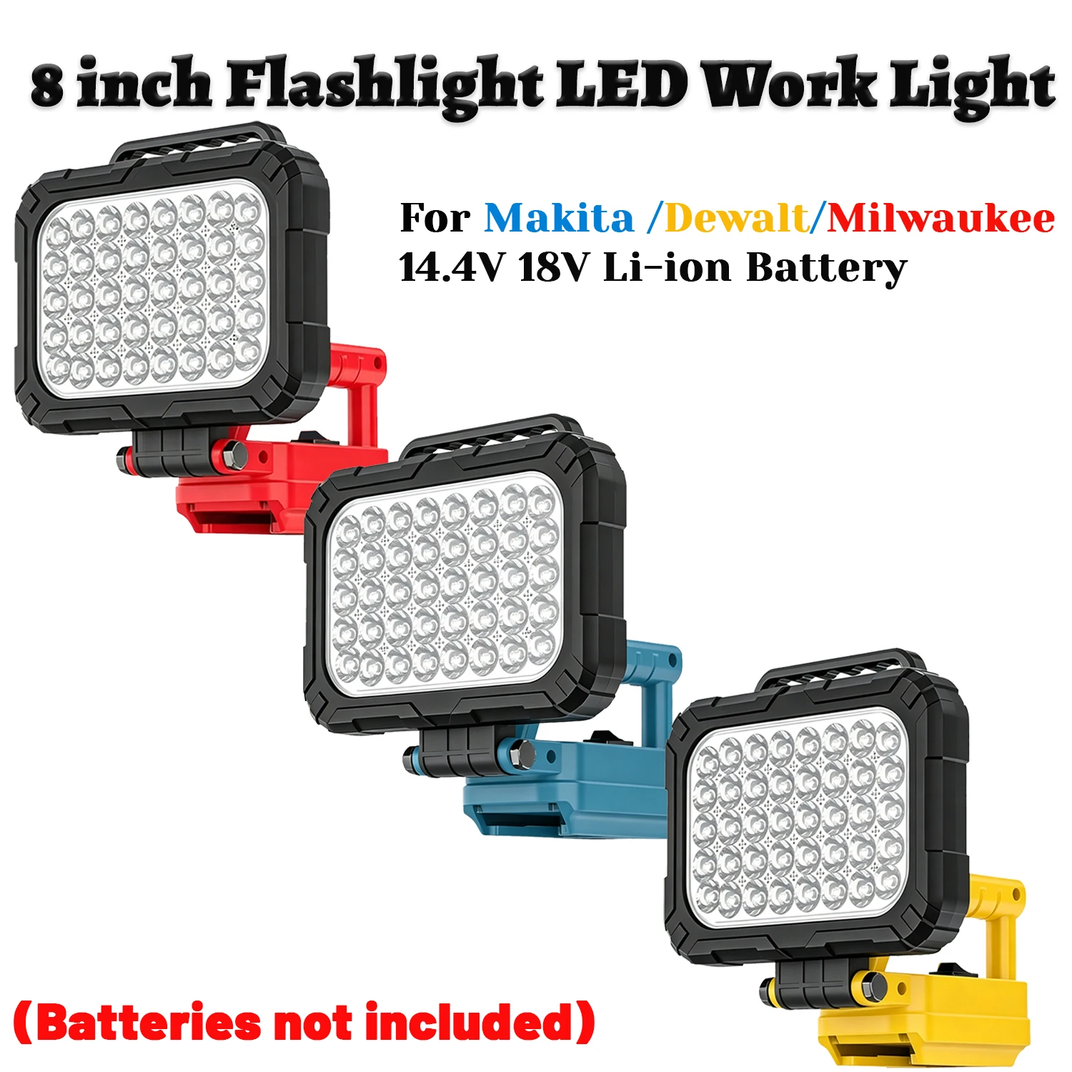 

8 Inch Cordless LED Work Light for Makita/Dewalt/Milwaukee 14.4-20V Battery Dual USB Hook Garage Camping Emergency No Battery