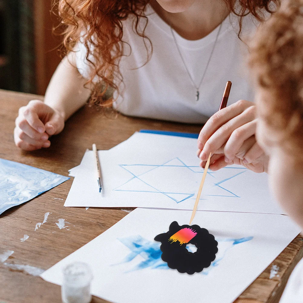 1 مجموعة 1 مجموعة خدش ورقة ديكور معلق عيد الميلاد موضوع Diy بها بنفسك الحرفية عدة ملونة خدش بطاقات عطلة الطرف الديكور عيد الميلاد #2