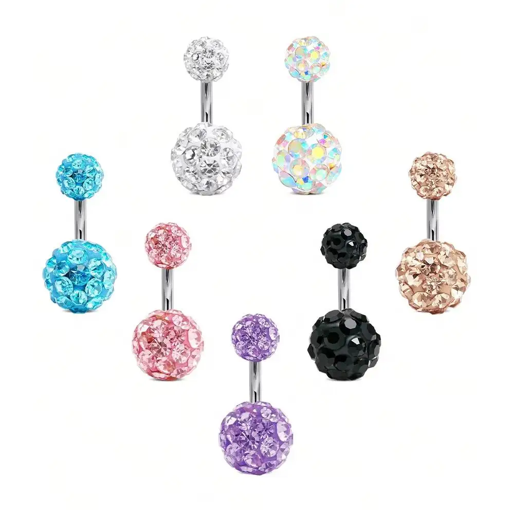 1pc 14G Belly Button Rings Stainless Steel Colorful CZ Navel Barbell Stud Piercing Jewelry Women Navel Rings CZ Body Piercing