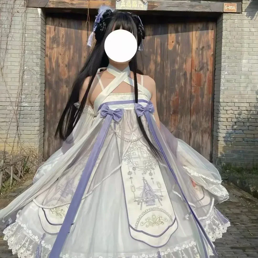 

Sweet Polyester Patchwork Bow Halterneck Princess Dresses Gothic Green Lolita Dress 2025 Spring Chinese Style Improved Hanfu