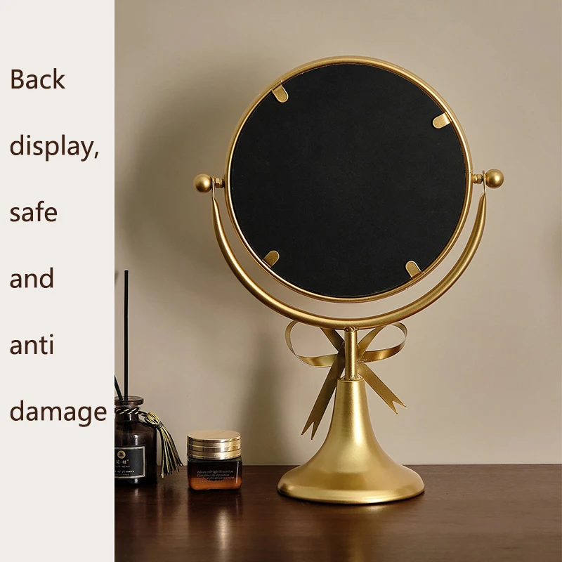 Retro Desktop Makeup Mirror European Princess Mirrors Household Bedroom Vanity Mirror Iron Frame 360° Rotation Cosmetic Mirrors