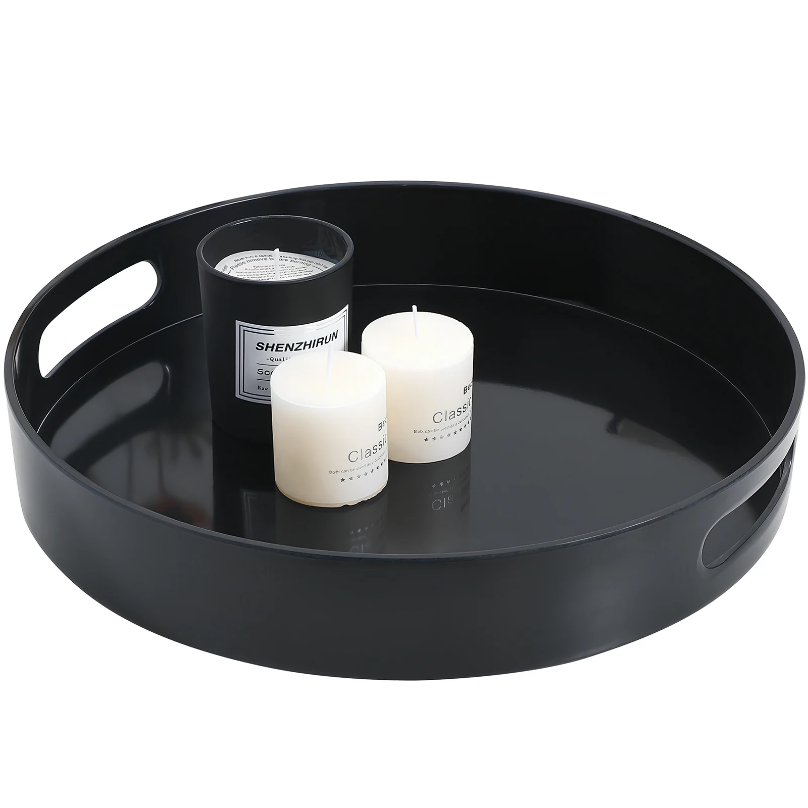 

Round Decorative Black Medium Size Plastic Tray With Decorative Tray Handles Coffee Table Tea Round Trays Home Storage