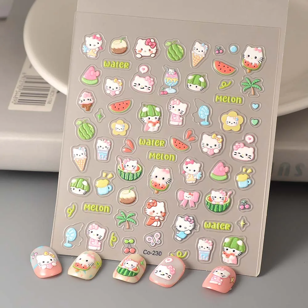 1PCS Sanrio Kurome Cartoon Nail Art Stickers Nail Slider Cute Hello Kitty Melody Cinnamoroll 3D Nail Stickers Nail Accessories