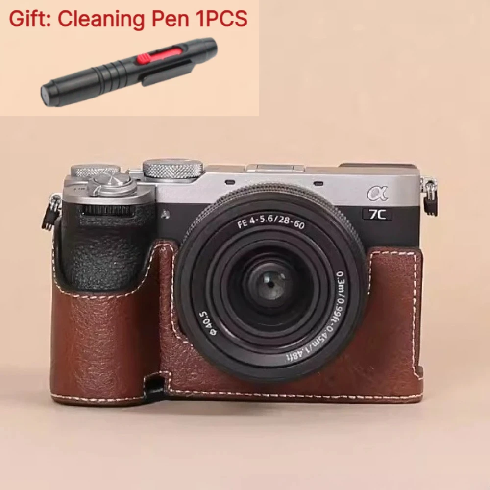 For Sony A7CR A7C2 Premium PU Leather Half Case base A7CII Micro-single Camera bag a7cr protective case+ 1 PCS Free Cleaning Pen