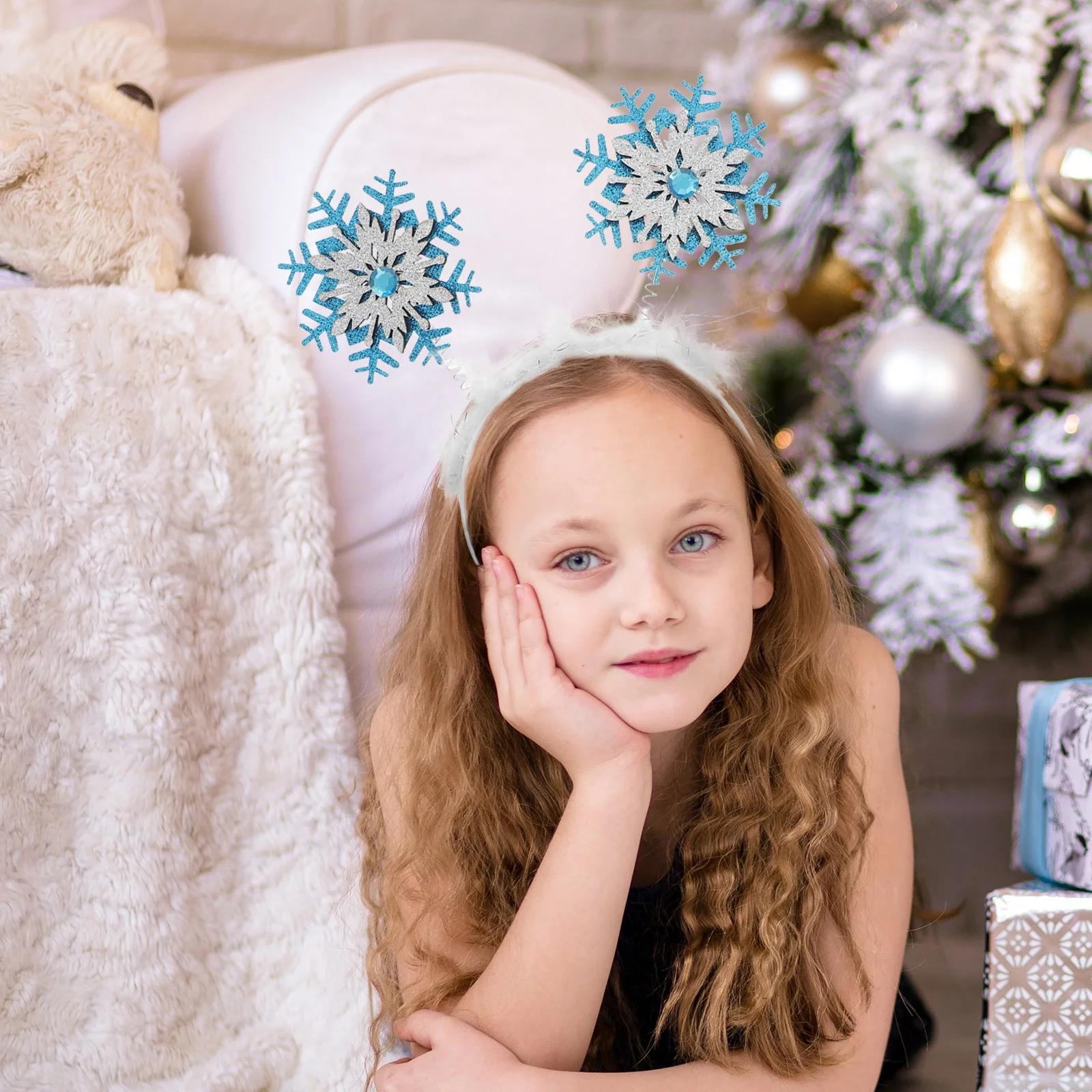 

6pcs Snowflake Hair Hoops Glitter Powder Headdress Kids Hairband Holiday Headbands for Girls Women Christmas Photo Props