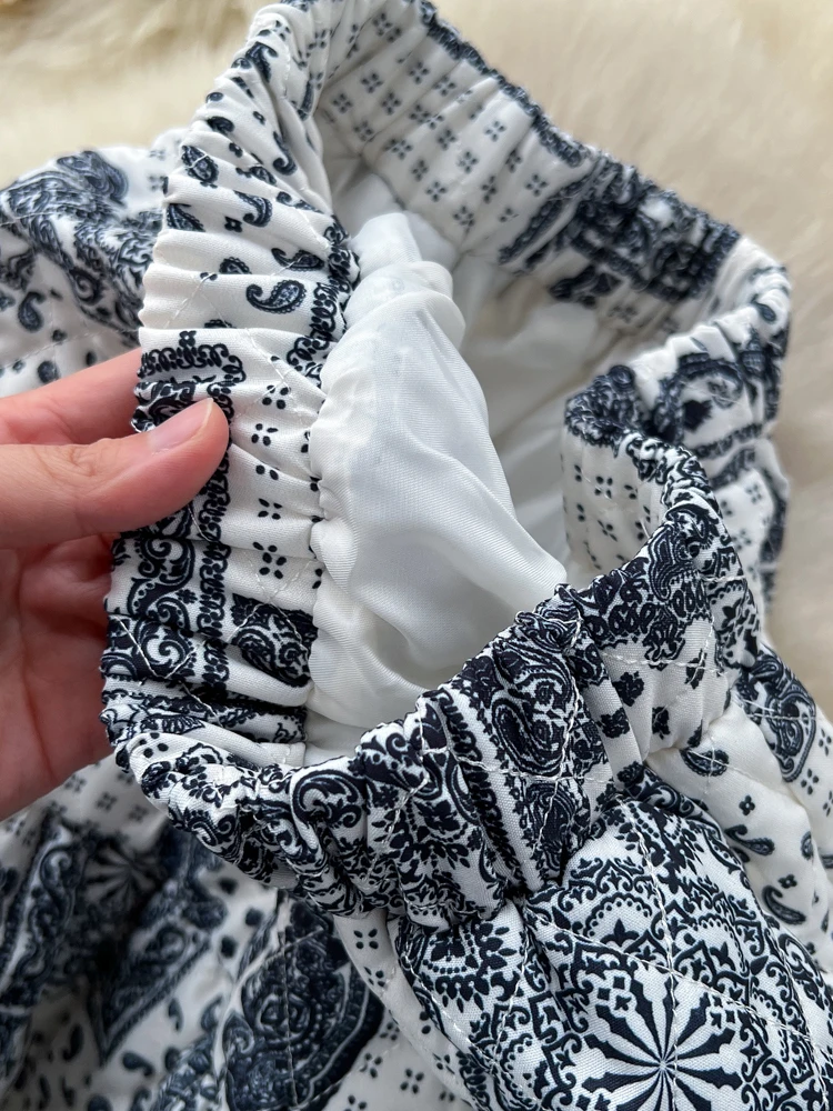 الخريف الشتاء الفرنسية موضة ساندويتش القطن الماس منقوشة تنورة مطبوعة المرأة عالية الخصر سميكة رقيق ألف خط تنورة C383