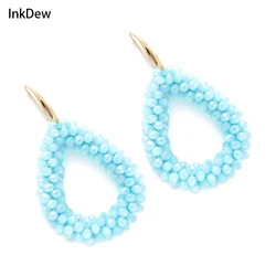 INKDEW Water Drop Shape Drop Earrings For Women Colorful Beads Handmade Threading Crystal Big Long Earrings Jewelry Gift EA004