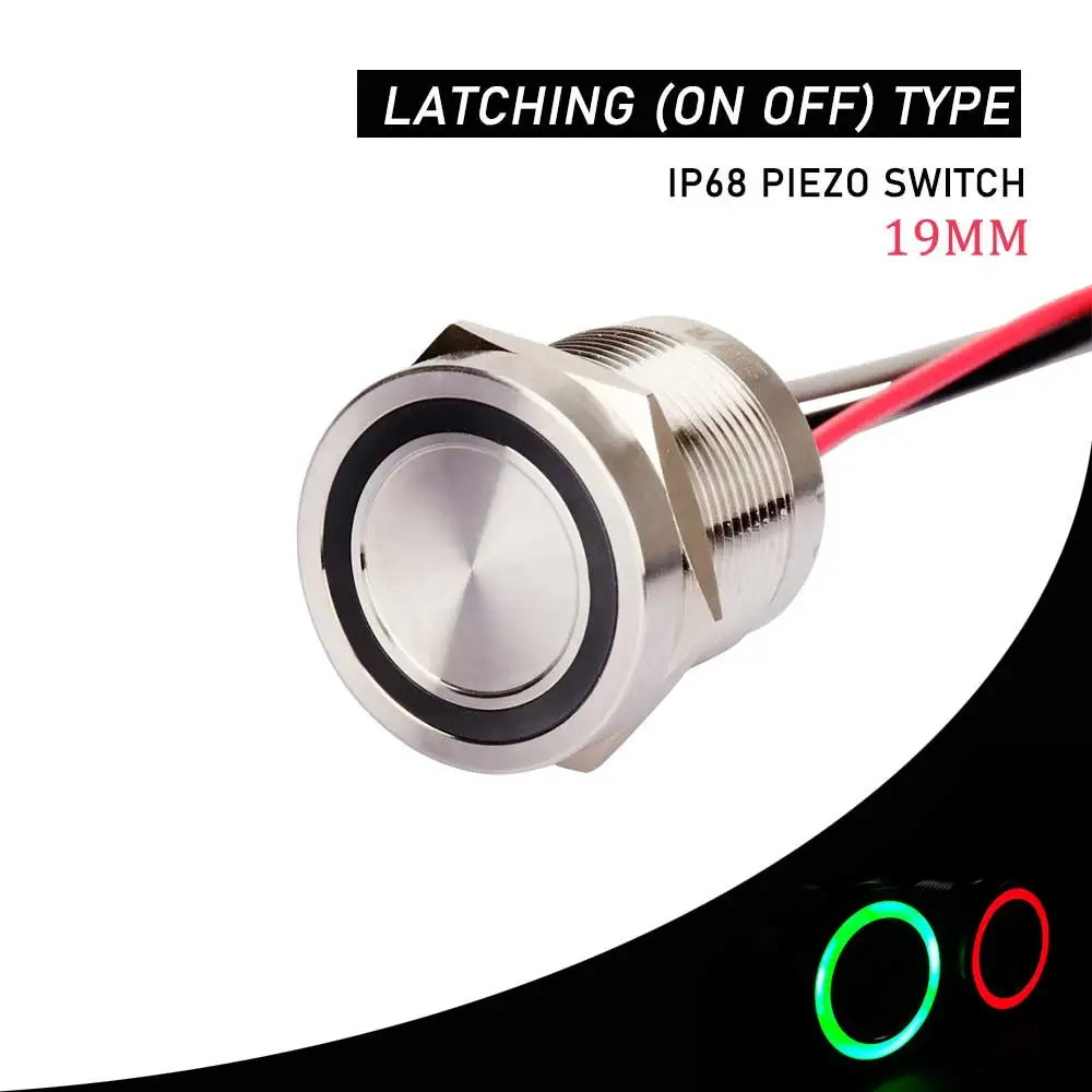 

19mm 5v 12v 24v RED AND GREEN LED illuminated Piezo Switch Latching type ip68 pushbutton