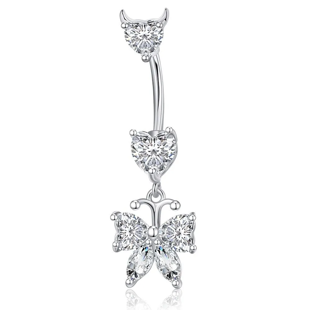 Elegant Butterfly Belly Button Rings Delicate Heart Shape Navel Piercing Rings Curved Barbell Zircon Belly Clicked Piercing
