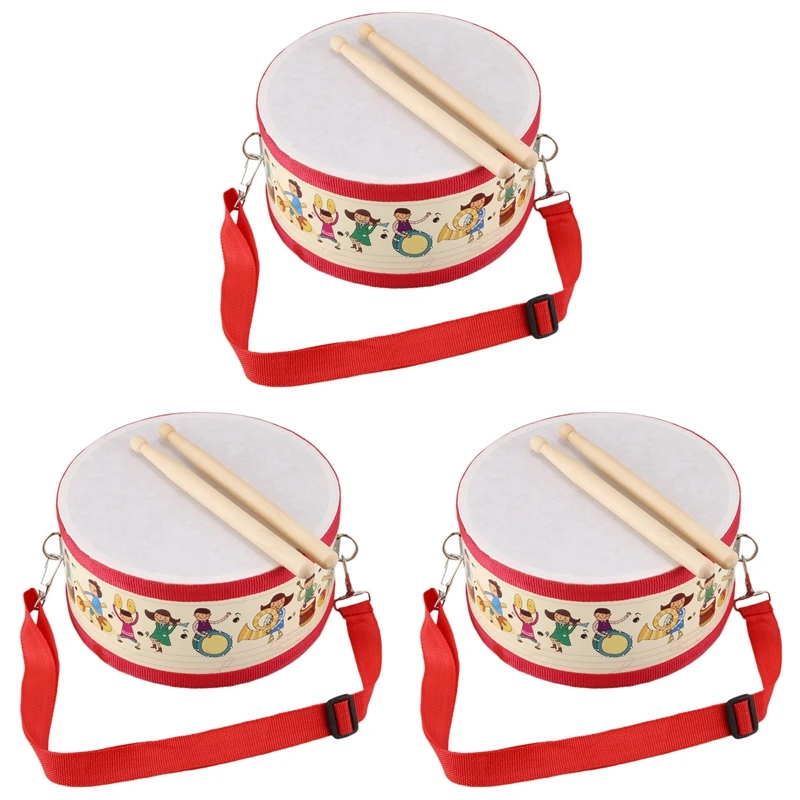 3X Drum Wood Kids Early Educational Musical Instrument For Children Baby Toys Beat Instrument Hand Drum Toys