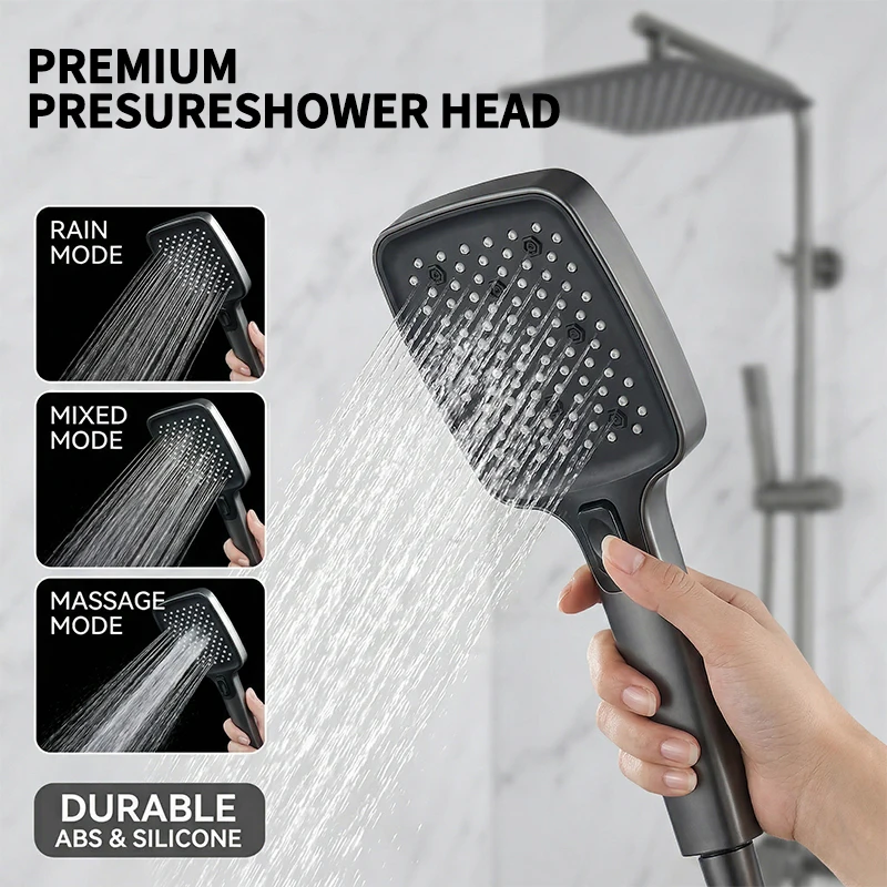 

Handheld Shower Head, High Pressure 3-Mode Rainfall, Large Flow Water Saving, Universal Fit, with Shower Hose for Bathroom