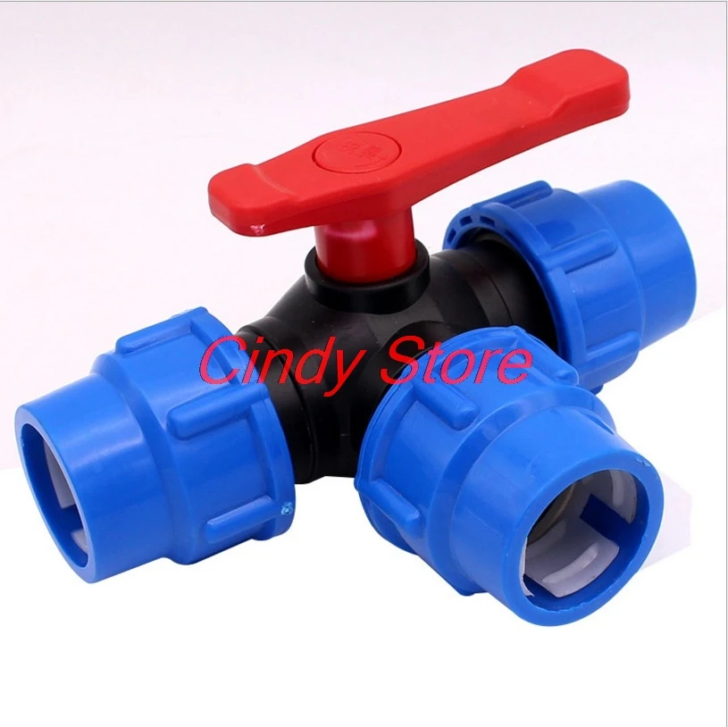 1PCS  PE Three-way Fast Connection Pipe Valve Plastic Valve T-type Valve Internal Diameter  20/25/32/40/50/63mm