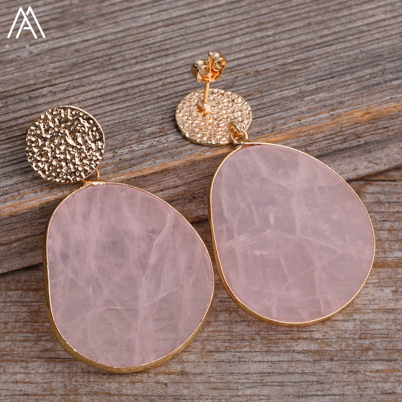 Natural Stone Drop Dangle Earrings For Women Sweet Romance Rose Quartzs Earring Fashion Elegant Birthday Party Earring Jewelry