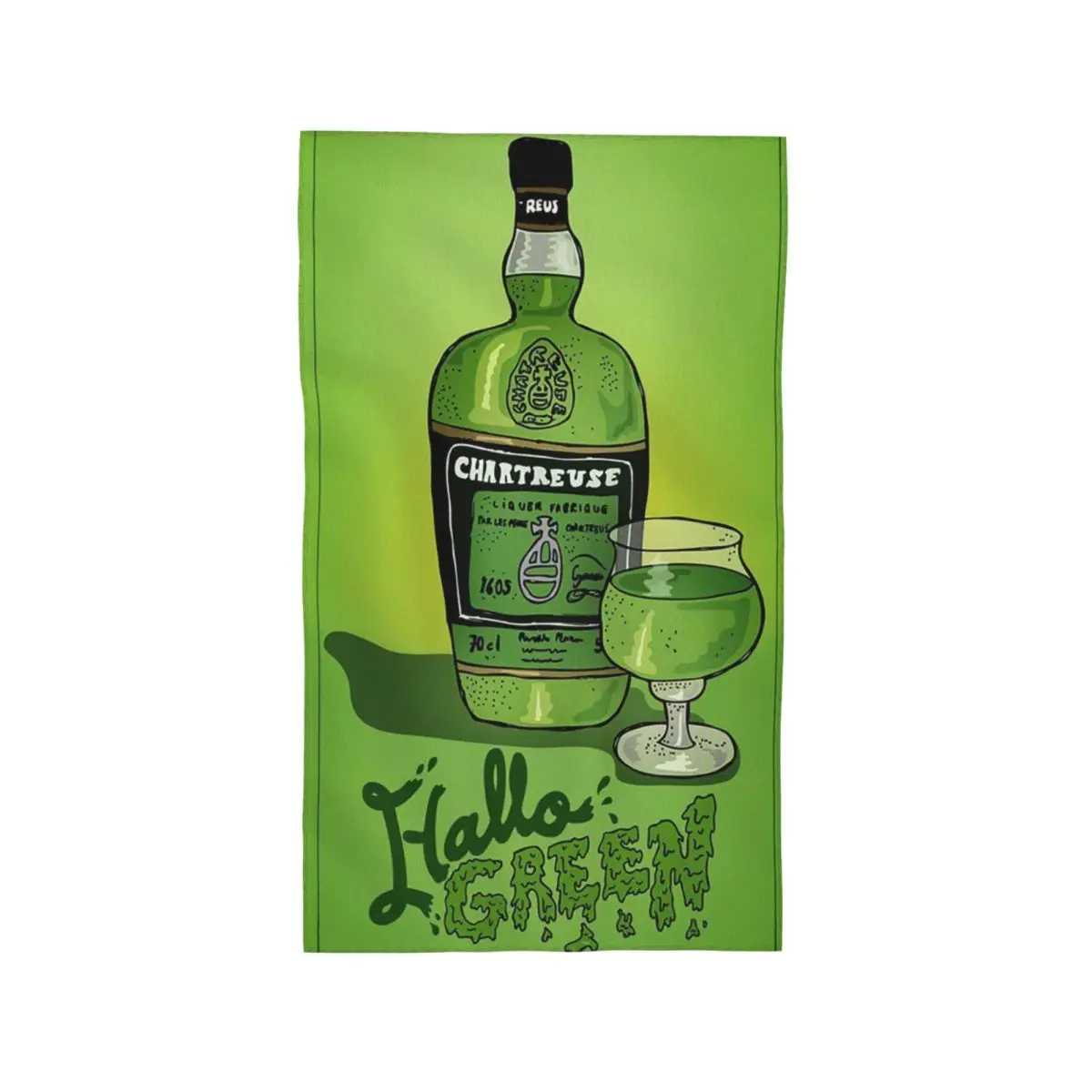 Custom Green Chartreuse Bottle Oil Painting Drink 1 Soft Face Towel Quick Dry Pool Bath Cotton Towels Breathable