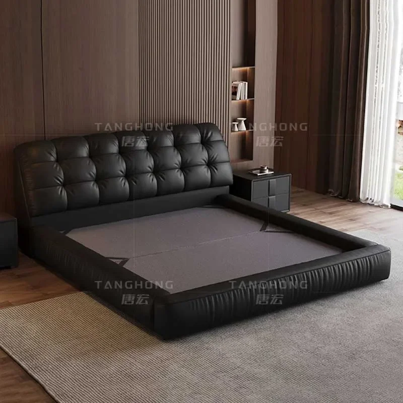 Funky Headrest Double Bed Style Nordic Black Sleeping Queen Double Bed Storage Floor Minimalist Women Beliche Unique Furniture