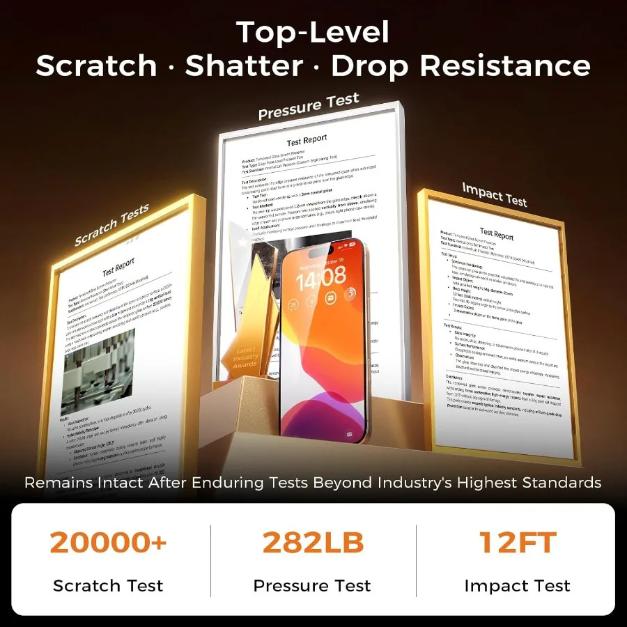 واقي شاشة NeverBreak 9H+ Hardn لهاتف iPhone 16 Pro Max 12FT حماية عسكرية من الدرجة المقاومة للخدش والقطط 16 P