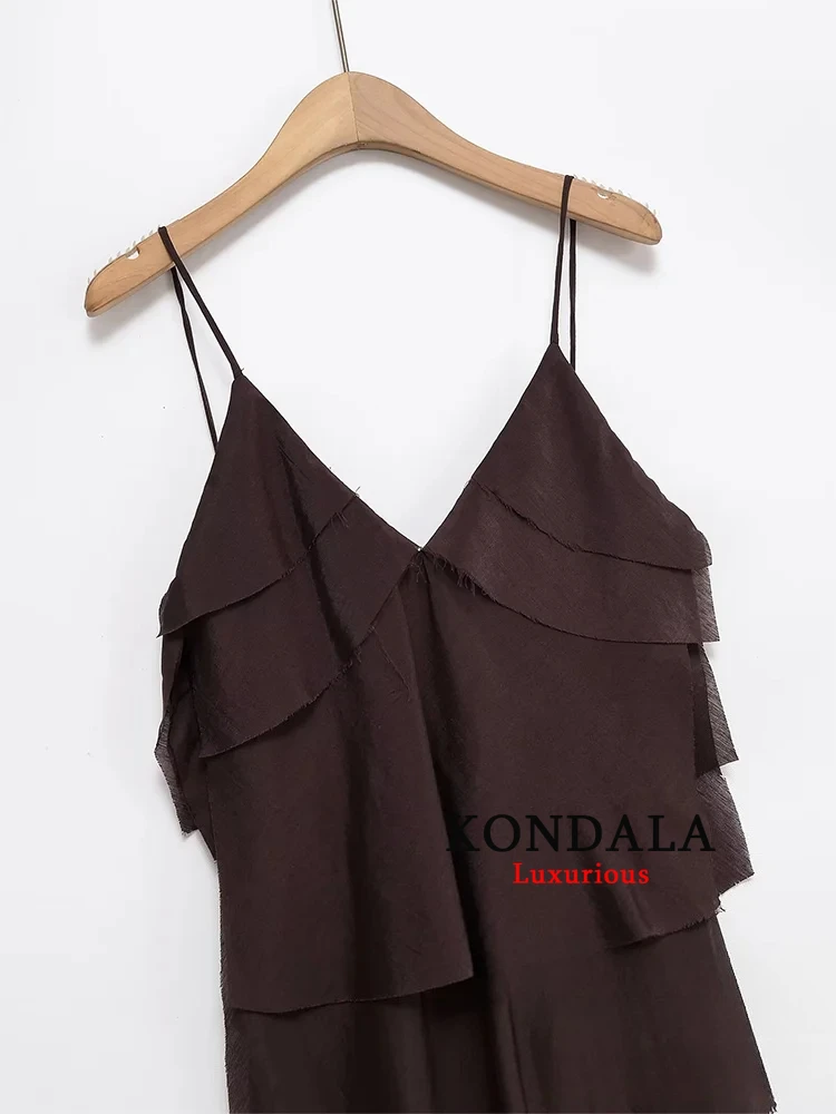 KONDALA-vestido camisola elegante y Sexy para mujer, vestido largo asimétrico con volantes en capas y cuello en V, vestido playero para vacaciones de verano a la moda