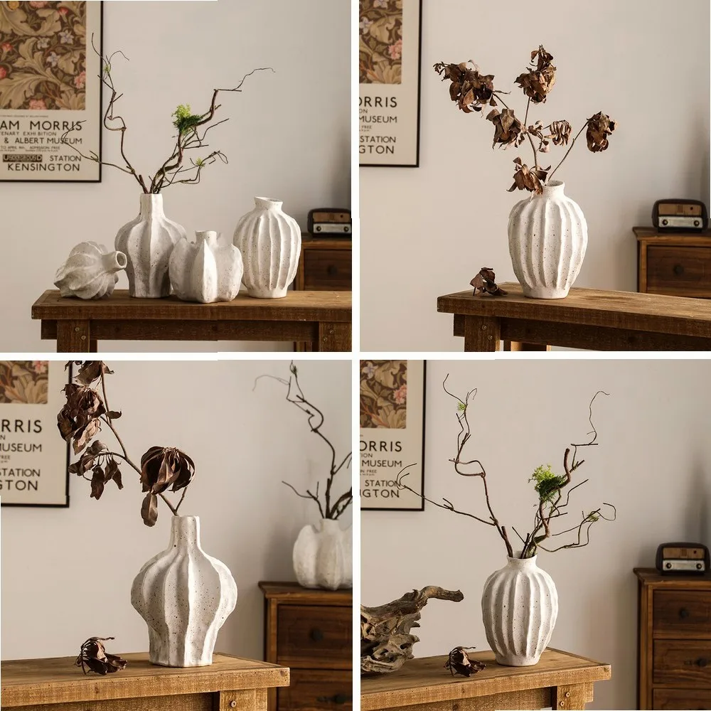 

Wabi Sabi Ceramic Vase, Handmade Retro White Pottery for Zen Decor, Tea Room & Hotel