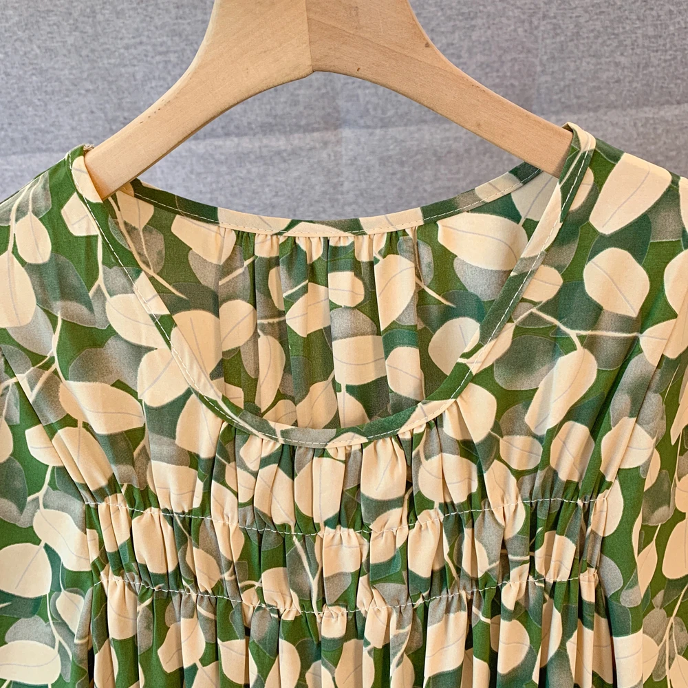 فستان نسائي مقاس كبير من NYFS لصيف 2025 فستان فضفاض مم مطبوع بخصر عالٍ وأكمام منتفخة فساتين طويلة رداء Elbise على الطراز الكوري