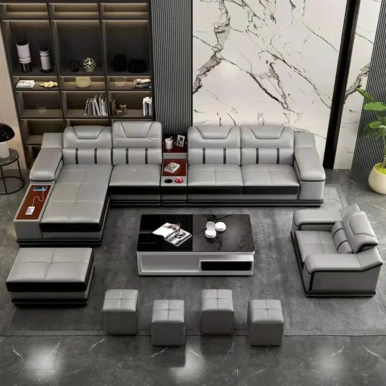 

-Modern leather live room L shape modular sofa bed multifunctional couch set corner living room sofas furniture for home office