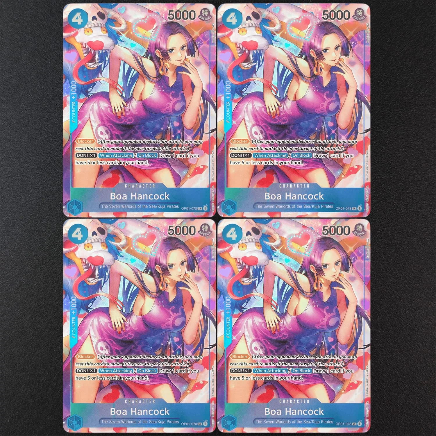 Handgemachte Proxy One Piece TCG Englische OP01-078 Boa Hancock Parallel SP SR Charakter Blau Spielkarten-Sammlung Spielzeug