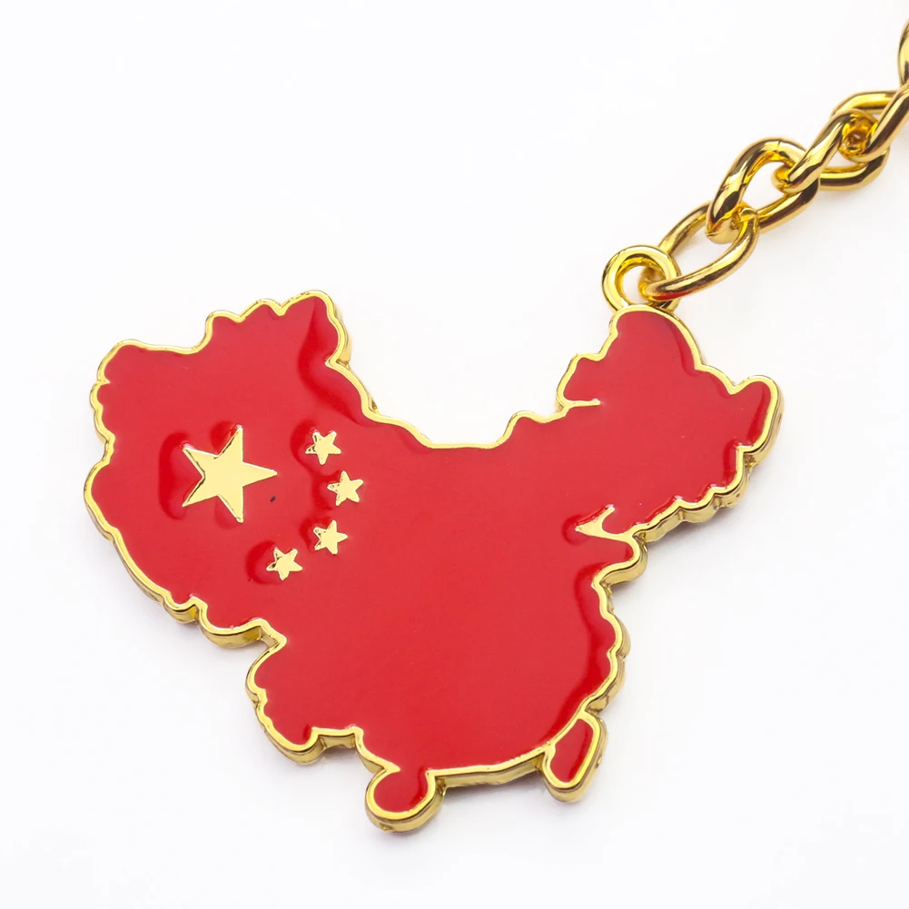 National Chinese Map Keychain Love China Five-starred Red Flag Key Chain Ring Holder Heart Man Woman Bag Backpack Jewelry Gift