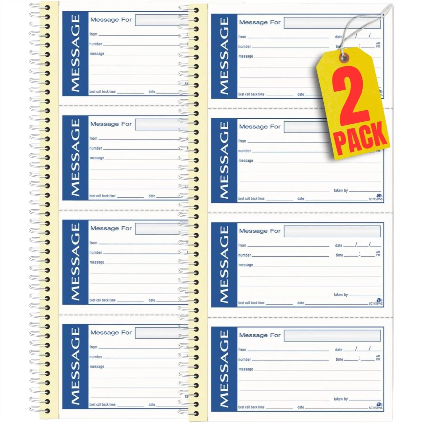 

Self Stick Message Pads for Office, 2 Part Carbonless Phone Message Book, 5.25x11, 200 Sheets, 2 Pack