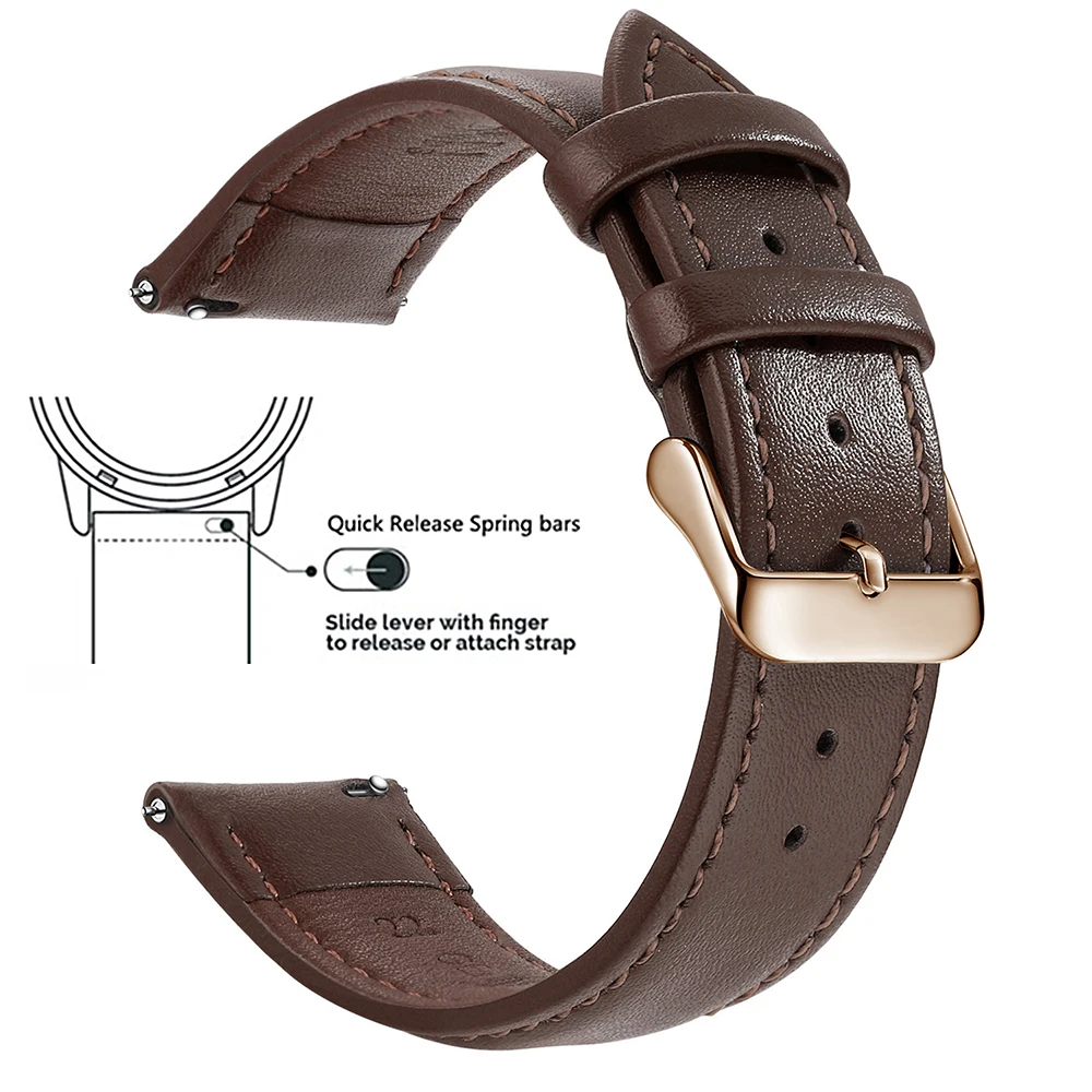 SAMCO Uhrenarmband aus genarbtem Echtleder, Schnellverschluss 18 mm/20 mm/22 mm Uhrenarmbänder, passend für Samsung Galaxy Watch, Garmin Huawei Watch 10