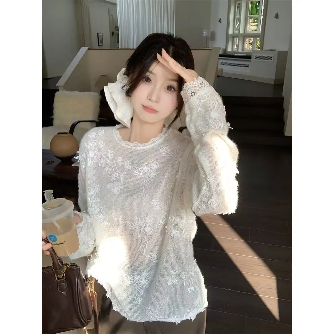 เสื้อสเวตเตอร์ เสื้อจั๊มเปอร์ เสื้อพูลโอเวอร์ ผู้หญิง สีสันสดใส ผ้าฝ้าย ลายภาพลวงตา สองชิ้น ใส่ได้ทุกวัน สไตล์ BF Y2K ทันสมัย เหมาะกับการเดินทาง ฤดูใบไม้ร่วง แฟชั่น ทันสมัย ทรงพอดีตัว