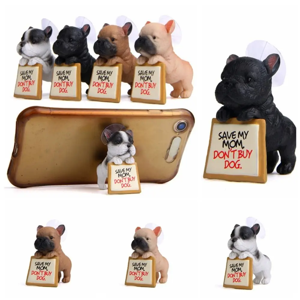 French Bulldog Figurines Creative Phone Holder Plastic Dog Sucker Design Mobile Phone Stand Miniatures Ornaments Mini