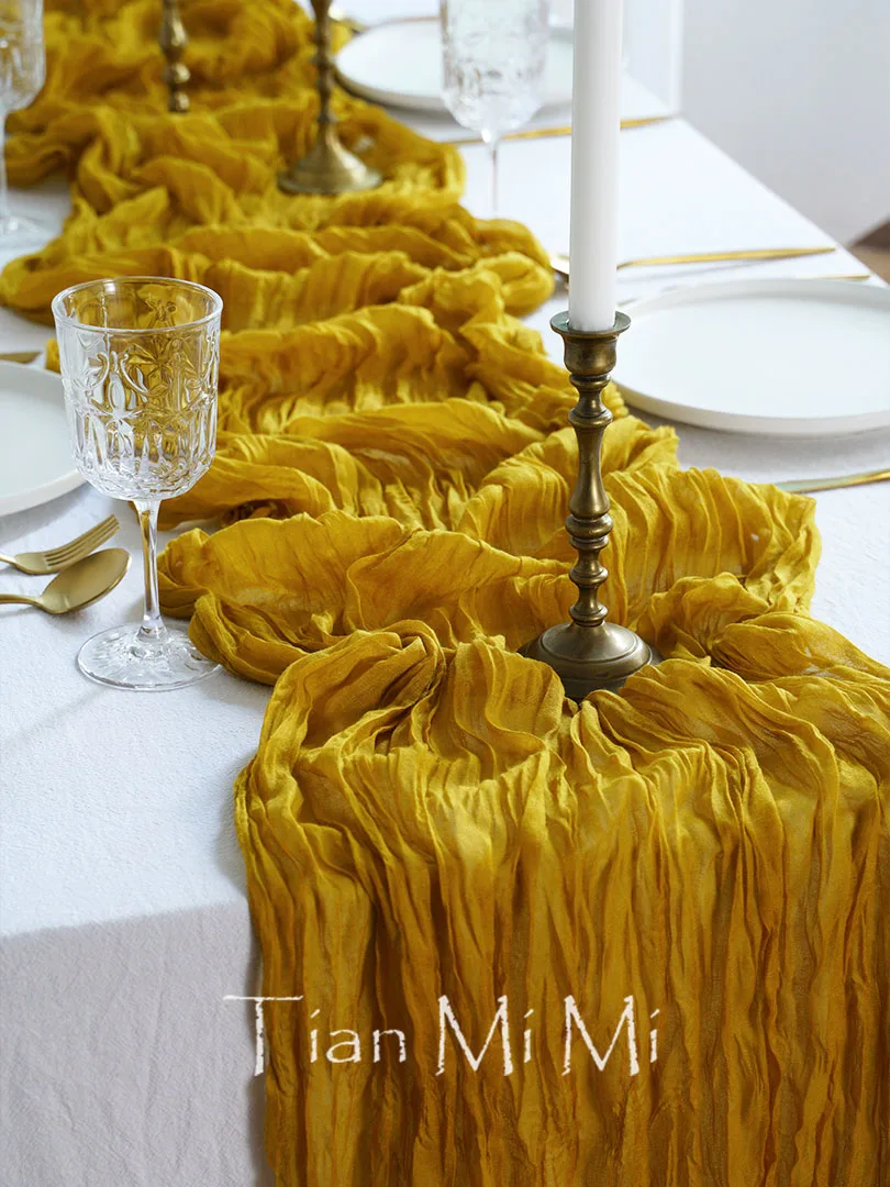 Semi-Sheer Gauze Table Runner Dark Mustard Cloth Cheesecloth Making Wedding Party Table Settings More Charming and Graceful