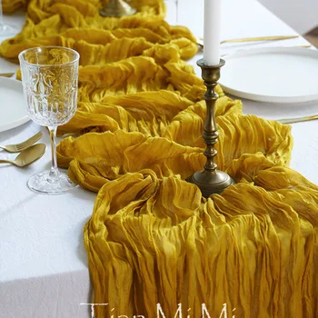 세미 쉬어 거즈 테이블 러너, 다크 머스터드 천 치즈 천, 웨딩 파티 테이블 설정, 더 매력적이고 우아함 Best5 세미 쉬어 거즈 테이블 러너, 다크 머스터드 천 치즈 천, 웨딩 파티 테이블 설정, 더 매력적이고 우아함 Best5