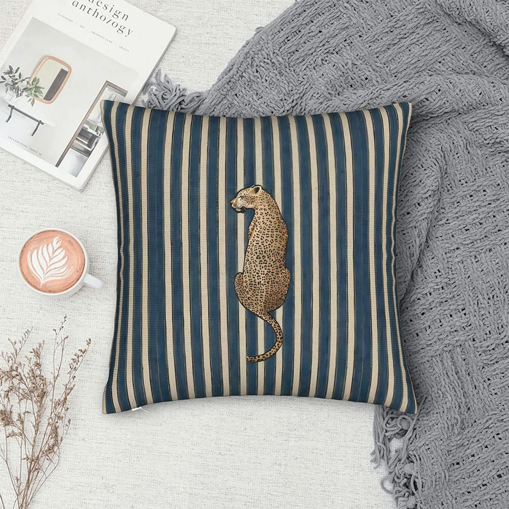 1pc Vintage Cheetah Stripe Throw Pillow Cover Decorative Square Cushion Case for Sofa Bedroom Living Room