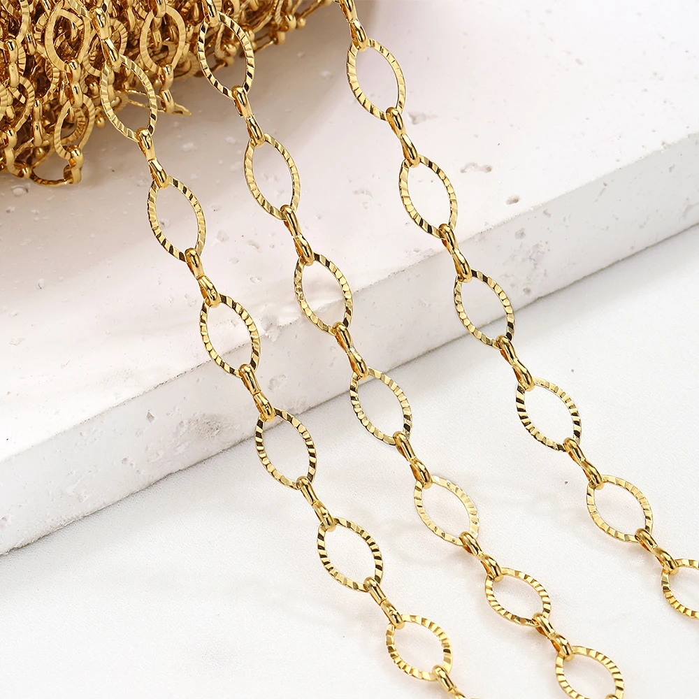 1-2meters 6.5mm Stainless Steel Gold Color Embossing Chains Bulk for Jewelry Making DIY Necklace Bracelet Components Wholesale