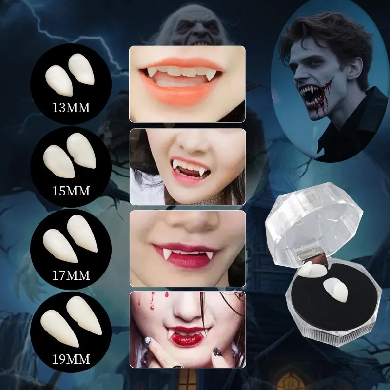 هالوين مصاص دماء الأسنان الأنياب أطقم الأسنان الدعائم زي حفلة الهالوين لتقوم بها بنفسك تأثيري الدعائم كاذبة الأسنان الراتنج الأنياب مع الغراء الصلب
