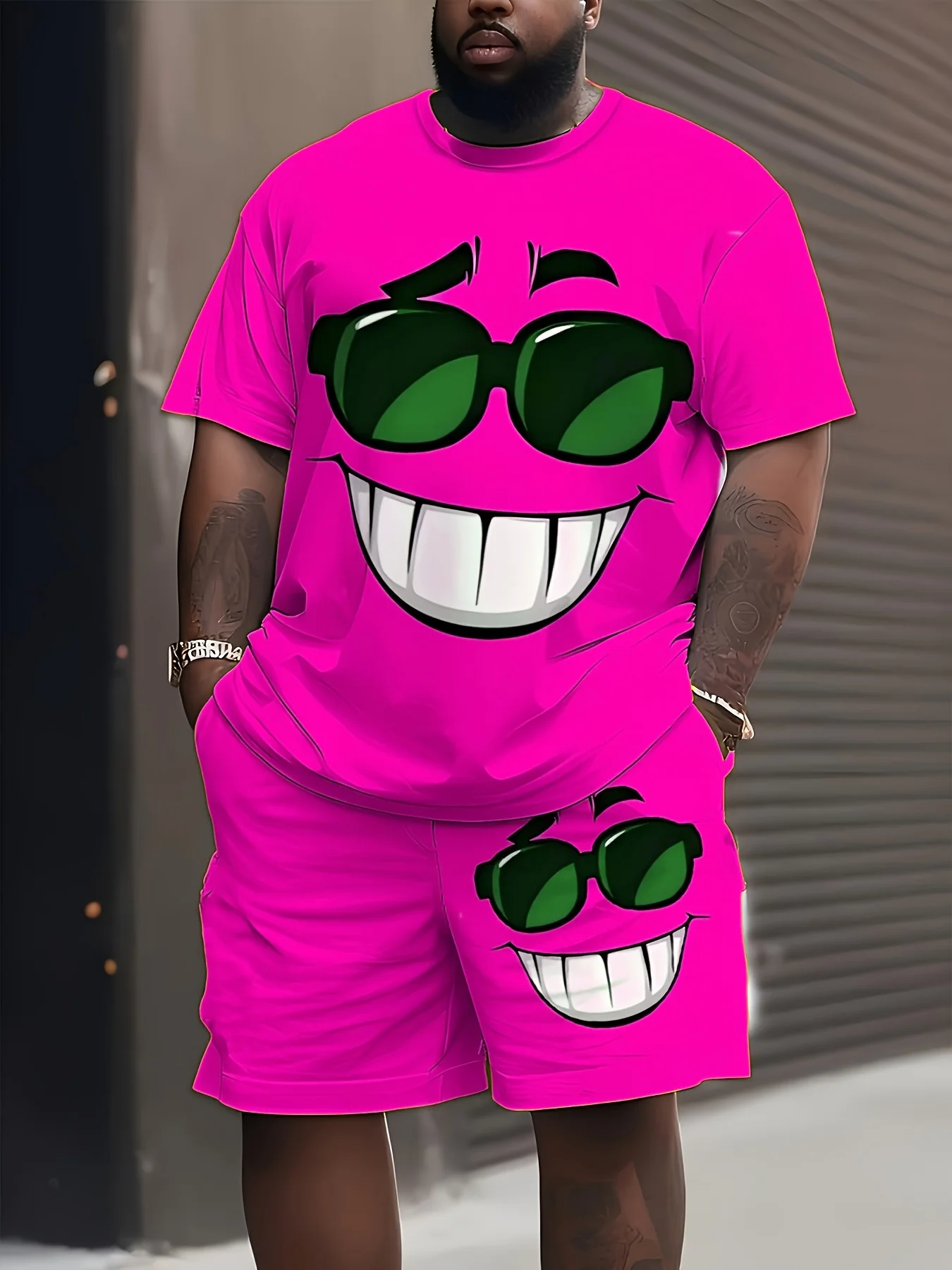 Camiseta 3D con Cara Sonriente Divertida 2026, Estilo Harajuku, Ropa Urbana para Hombre Tallas Grandes, Conjunto de Cara Sonriente, Conjunto de Dos Piezas Unisex para Parejas de Verano