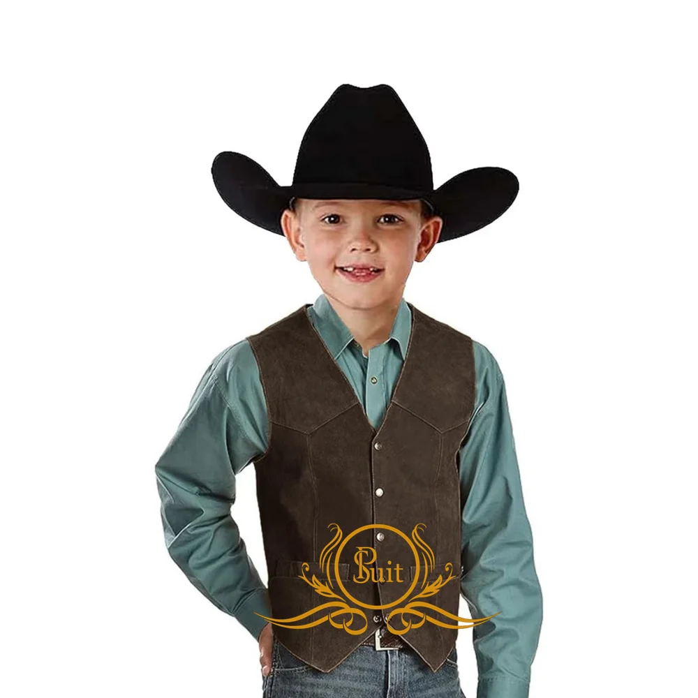 Boys Western Suede Vest Cowboy Costume Vintage Waistcoat