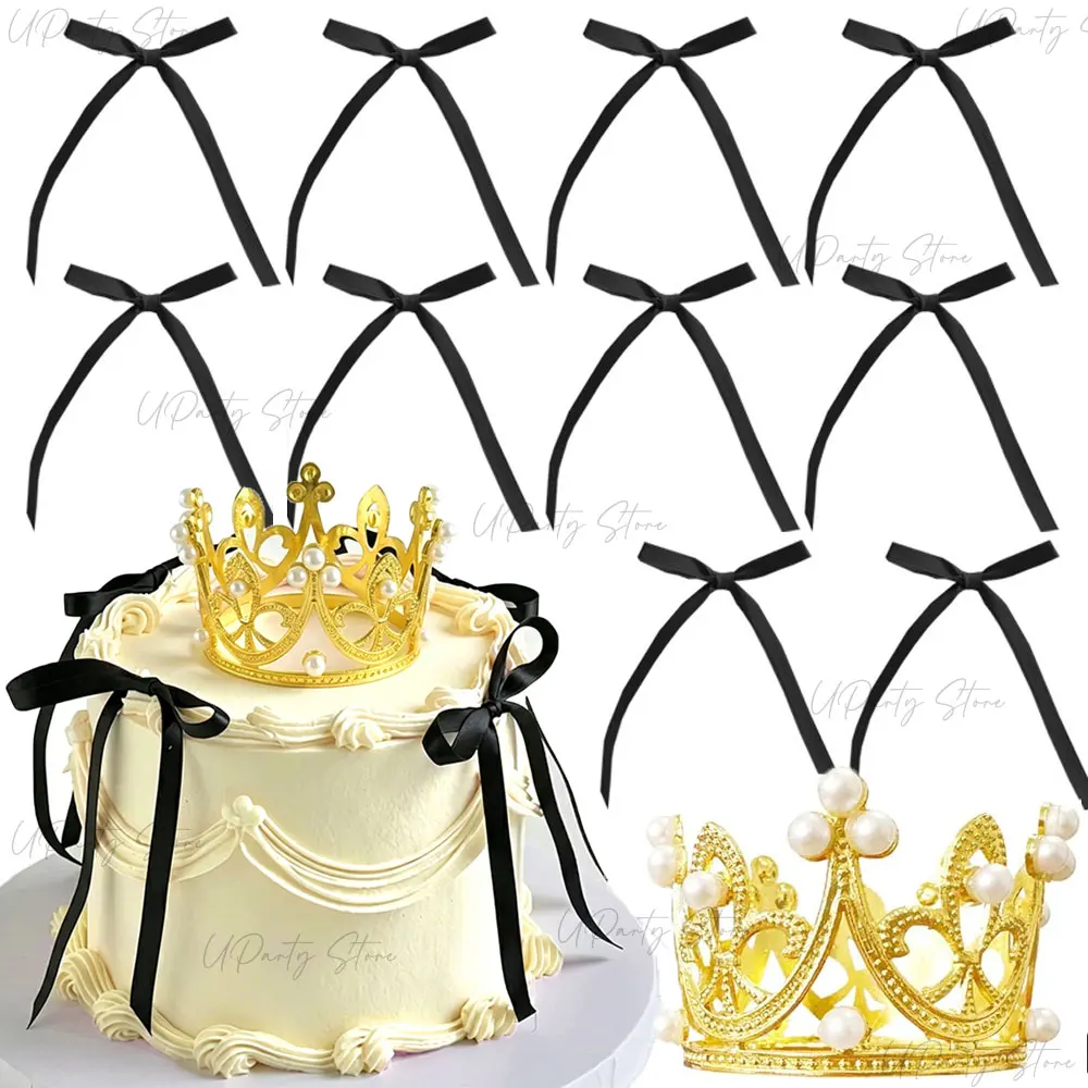 21-teiliges Kronen-Kuchendekorations-Set Goldene Mini-Kronen Satinband-Schleifen Kuchenaufsätze für Geburtstag Babyparty Hochzeit Coquette-Party-Deko