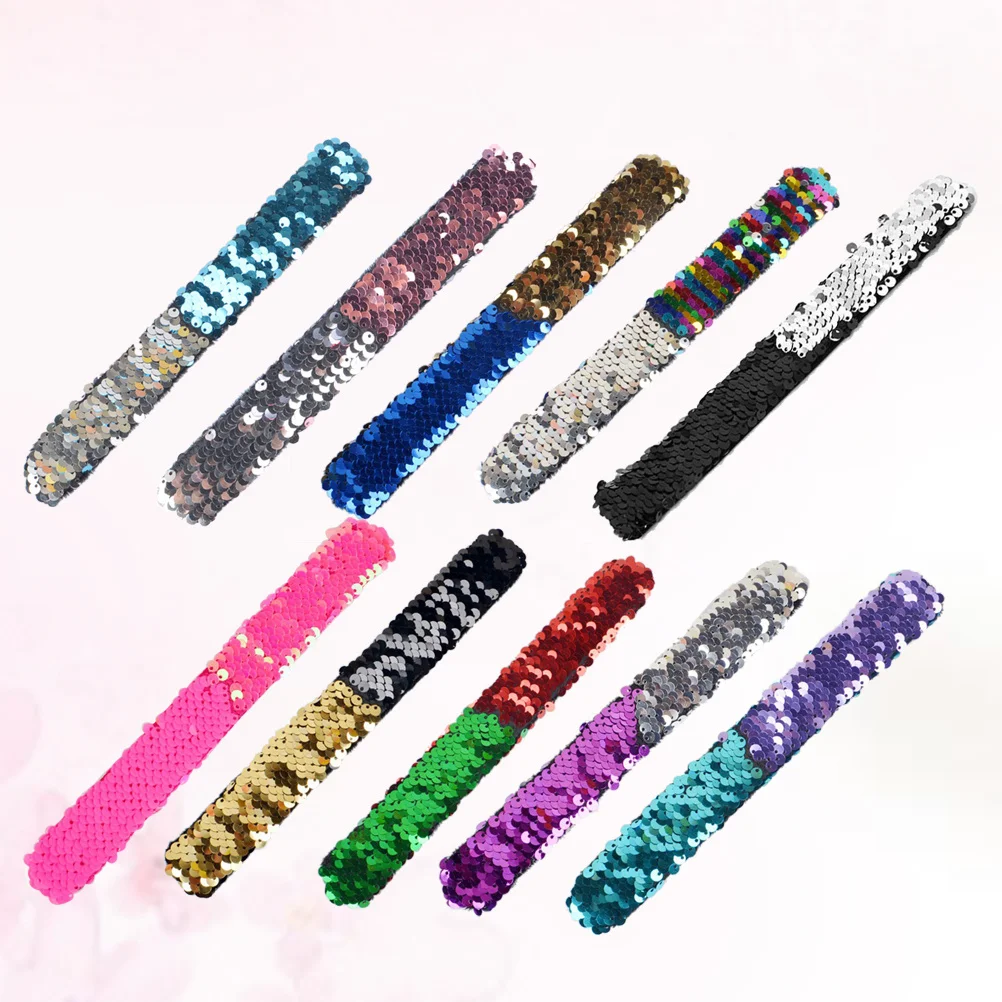 10Pcs Slap Bracelets Mermaid Shining Paillette Party Birthday Gifts Children Girls Decor Slap Bracelets Bracelet Decor