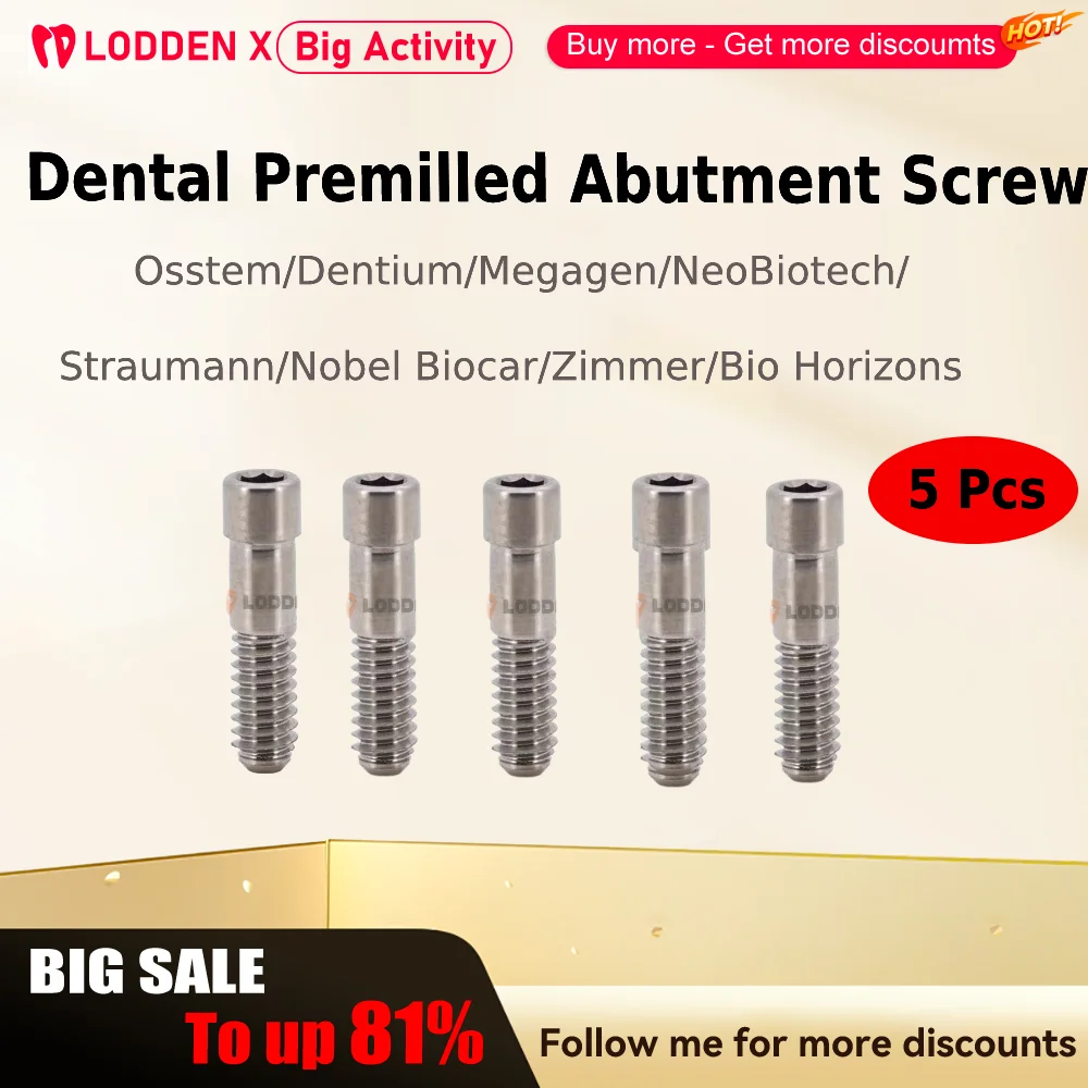 

5Pcs Osstem Dentium Dental Premilled Abutment Screw Megagen NeoBiotech Straumann Nobel Biocar Zimmer Bio Horizons Accessories