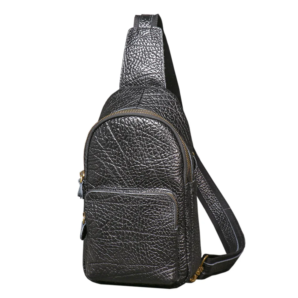 

Men's Genuine Leather Chest Bag Crossbody Sling Pack, Fashion Versatile Small Backpack for Riding Casual Use