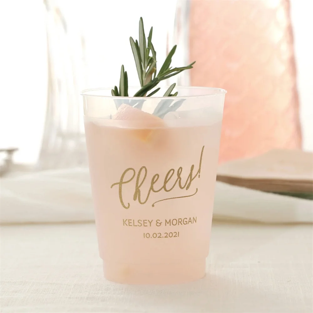 Cheers! Personalized Cups - 10 oz Plastic Frost Flex Cups, Custom Party Cups, Engagement Party, Wedding Favor