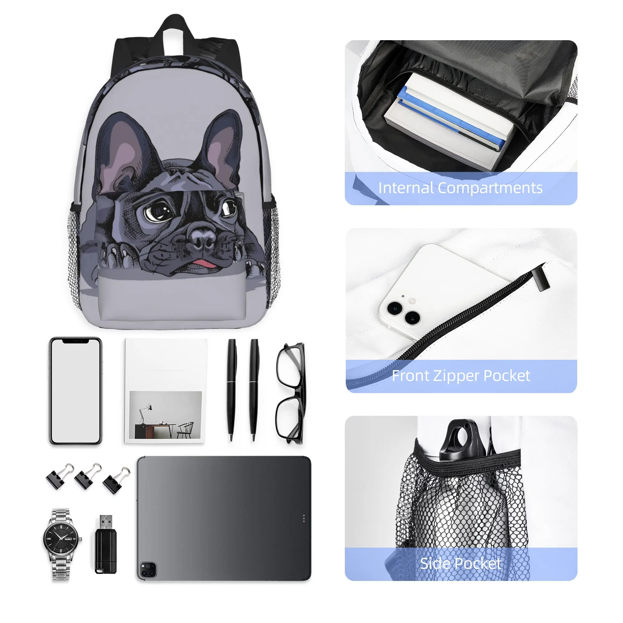 French Bulldog Art Print Backpack Hot Sale Daypack Large Capacity Boys Girls BookBag Shoulder Bags for Men Women School Bag