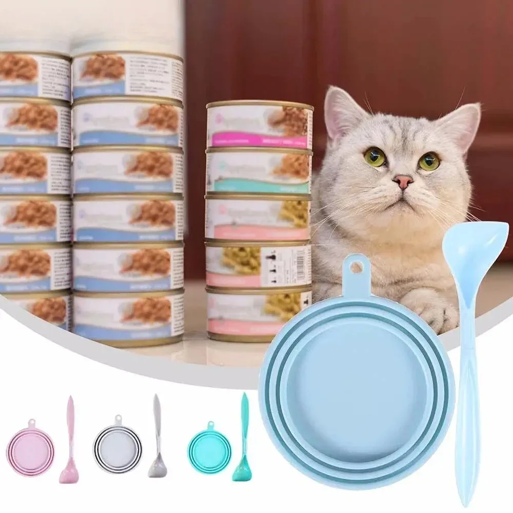 Reusable Silicone Pet Can Lid Bpa With Spoon Suitable For Most Sized Dog And Cat Cans Keeps Food Fresh Prevents Bacterial Odors
