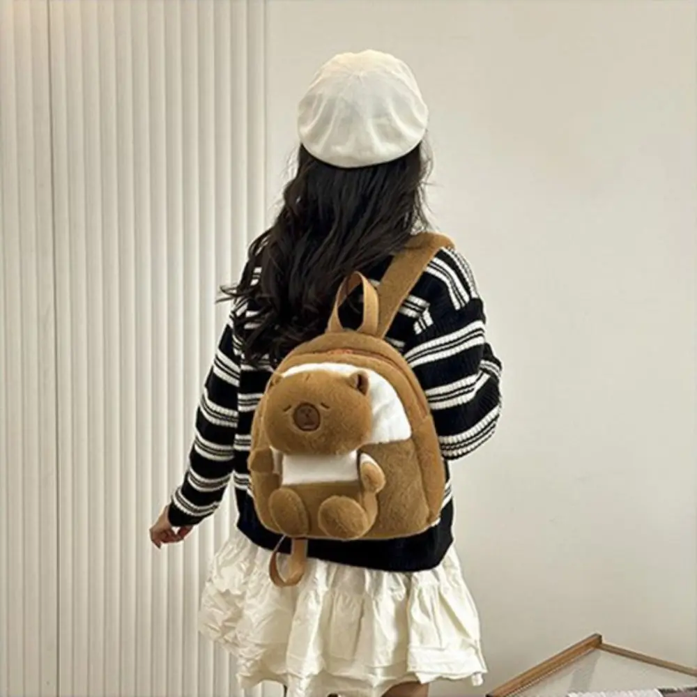 Grande capacidade capivara mochila de pelúcia grande capacidade animal dos desenhos animados capivara crossbody saco algodão moda capivara saco de pelúcia