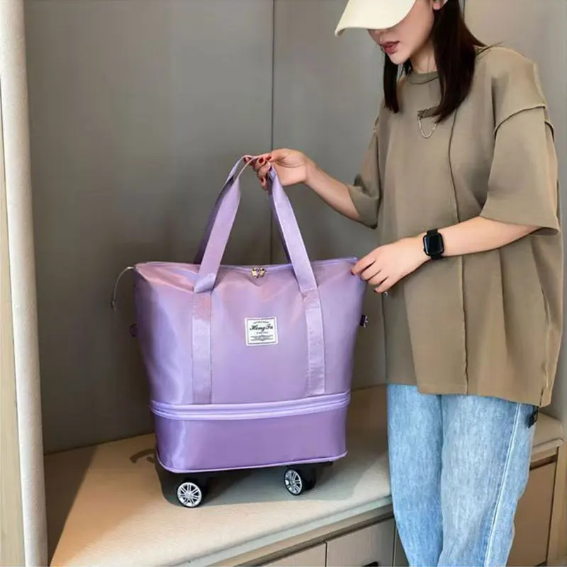 

Large capacity two-layer bag, waterproof and wear-resistant outdoor travel swivel wheel storage box, detachable wheel tote bag,