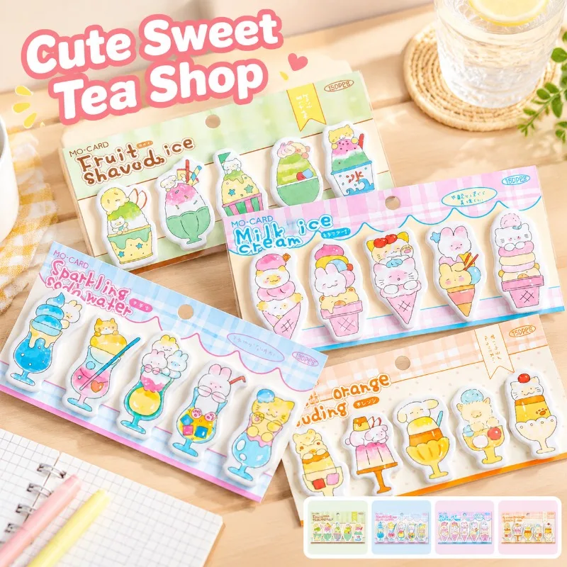 Cute Multi-sheet Index Flags Reusable Message Labels Sweet Tea Shop Series Writable Page Markers for Student Study Annotation